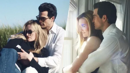 Sarah Pidgeon e Paul Anthony Kelly caracterizados como Carolyn Bessette e John F. Kennedy Jr. em cena de História de Amor: John F. Kennedy Jr. e Carolyn Bessette