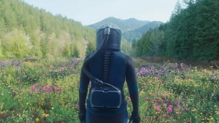 Em Um Piscar de Olhos: final explicado das 3 linhas do tempo Protagonista de Em Um Piscar de Olhos olhando para um campo florido