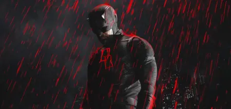 Demolidor: Renascido — Charlie Cox surge com traje inédito no set Charlie Cox como Demolidor novo traje preto vermelho logo DD set filmagem