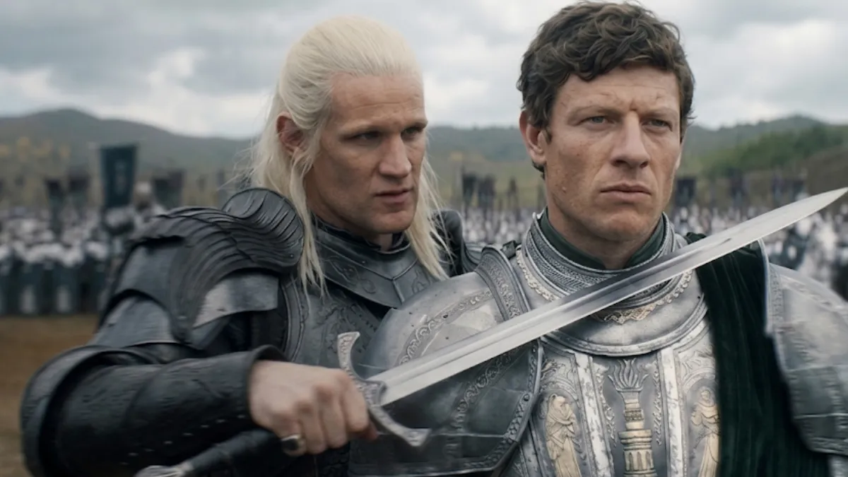Rhaenyra Targaryen queimando pertences dos Verdes em fogueira